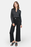 Chemise unie noir HELENE femme, BLACK, taille XS, porté par Claire (1m76) – photo 3