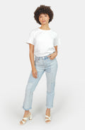 Jean mom bleu clair PATRICIA PATCHWORK femme, PATCHWORK, taille 25, porté par Marie (1m71) (FAM PARIS) – photo 1