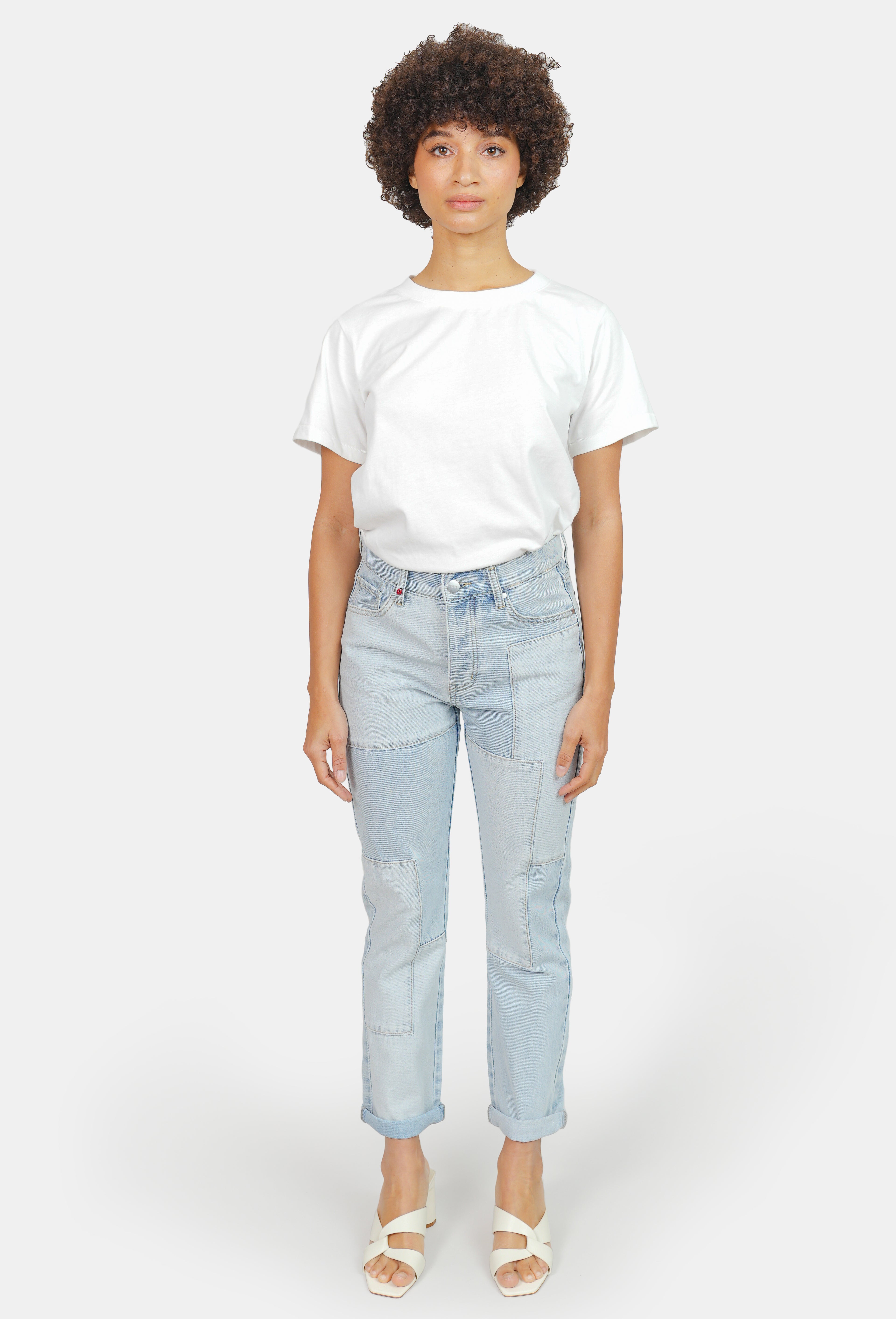 Jean mom bleu clair PATRICIA PATCHWORK femme, PATCHWORK, taille 25, porté par Marie (1m71) – photo 2