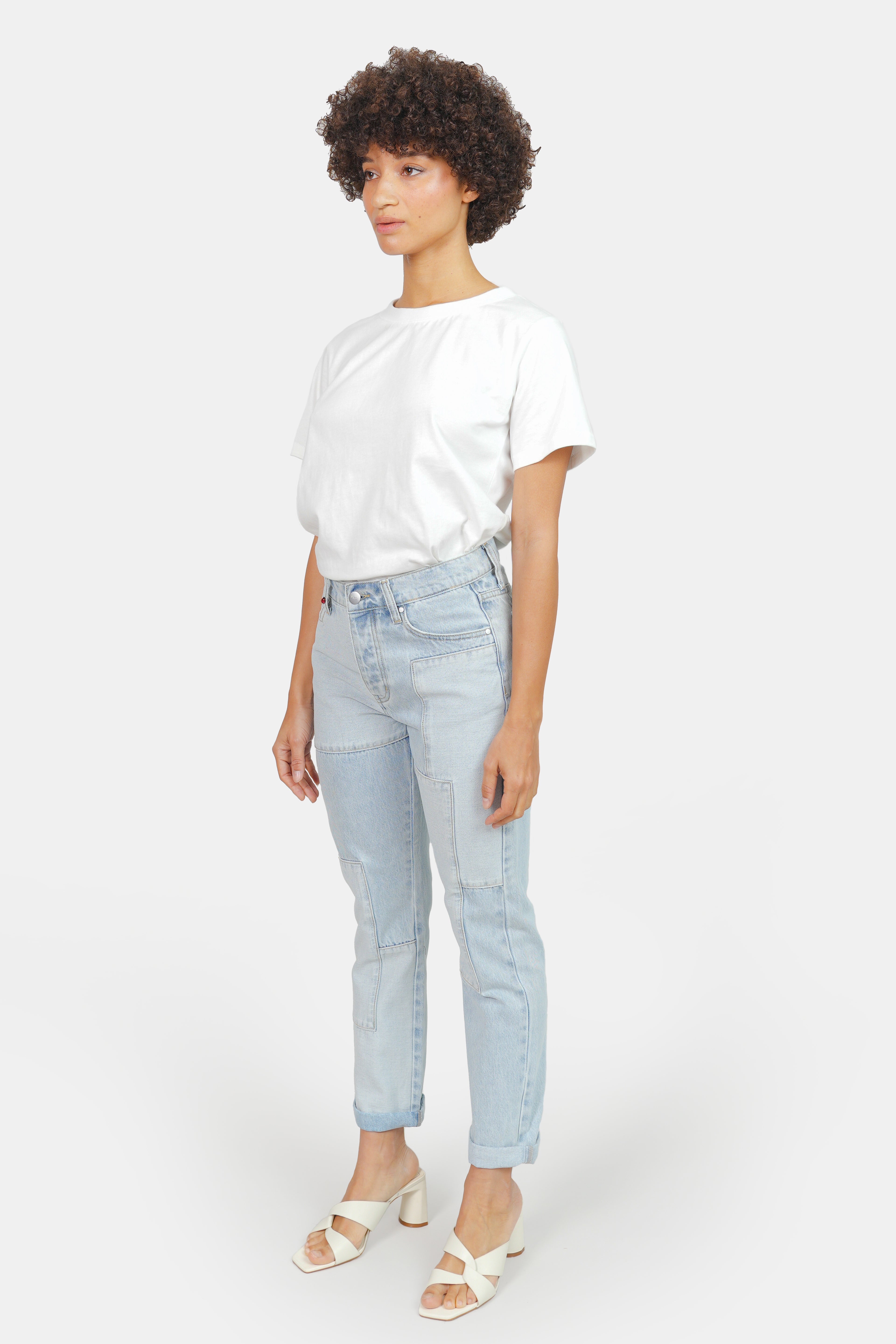 Jean mom bleu clair PATRICIA PATCHWORK femme, PATCHWORK, taille 25, porté par Marie (1m71) – photo 3