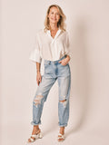 Jean boyfriend bleu clair MANON Scrapper femme, LIGHT BLUE, taille XS, porté par Jessica (1m75) (FAM PARIS) – photo 1