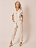 Combinaison manches courtes beige DENISE femme, GREIGE, taille XS, porté par Jessica (1m75) (FAM PARIS) – photo 1