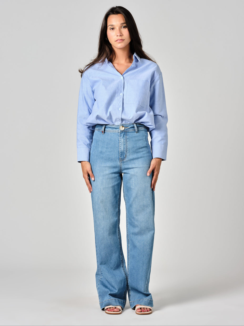 Jean évasé bleu FAUVE femme, BLUE, taille XS, porté par Valentine (1m70) – photo 2