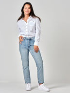 Jean mom bleu PATRICIA femme, BLUE JEANS, taille 25, porté par Amanda (1m76) (FAM PARIS) – photo 1