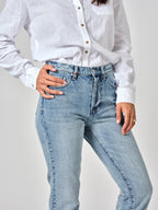 Jean mom bleu PATRICIA femme, BLUE JEANS, taille 25, porté par Amanda (1m76) – photo 4