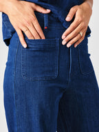 Jean évasé navy FAUVE femme, NAVY, taille XXS, porté par Valentine (1m70) (FAM PARIS) – photo 1