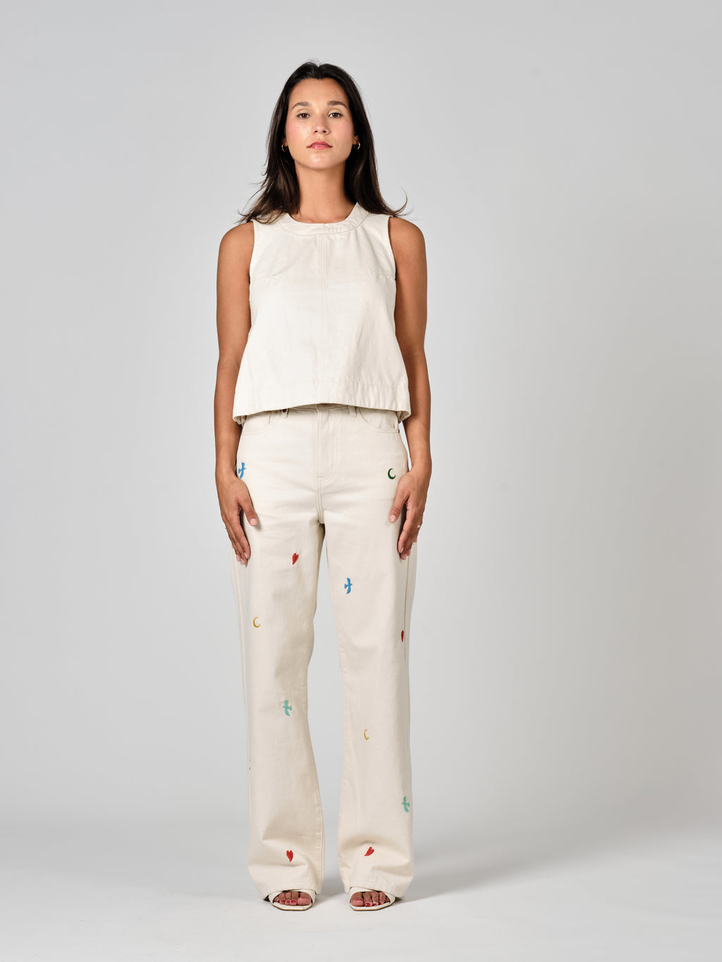 Jean évasé greige FOREST LUNA femme, GREIGE, taille XS, porté par Valentine (1m70) (FAM PARIS) – photo 1