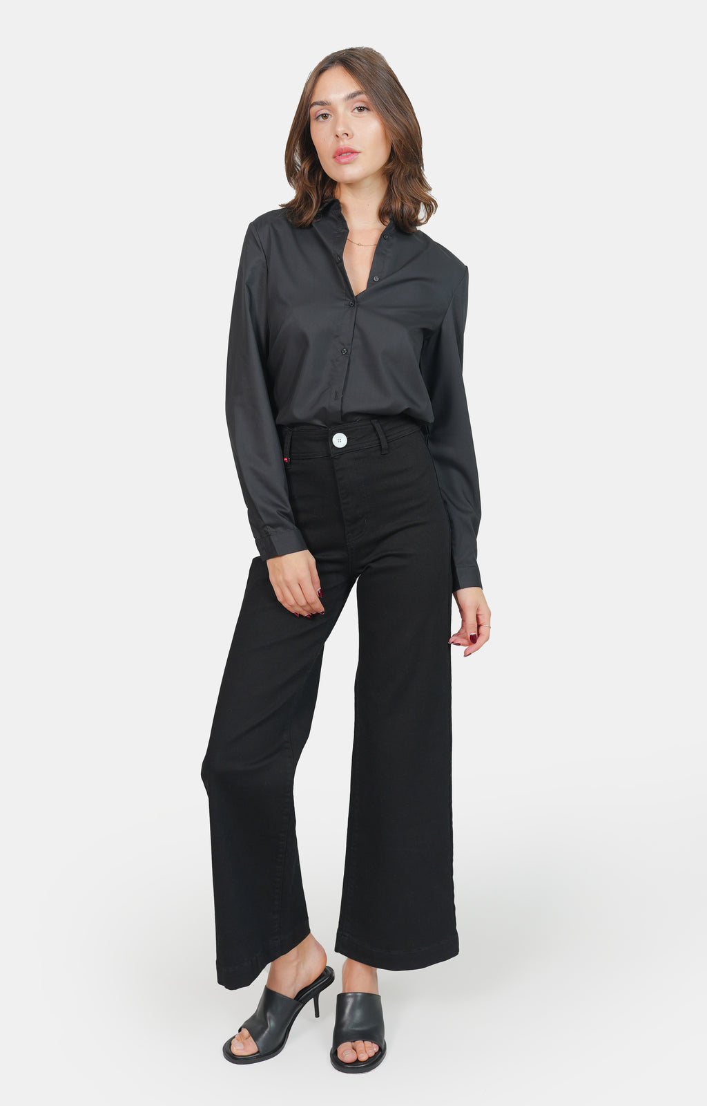 Jean évasé taille haute noir FAUVE femme, BLACK, taille XS, porté par Claire (1m76) (FAM PARIS) – photo 1