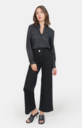 Jean évasé taille haute noir FAUVE femme, BLACK, taille XS, porté par Claire (1m76) (FAM PARIS) – photo 1