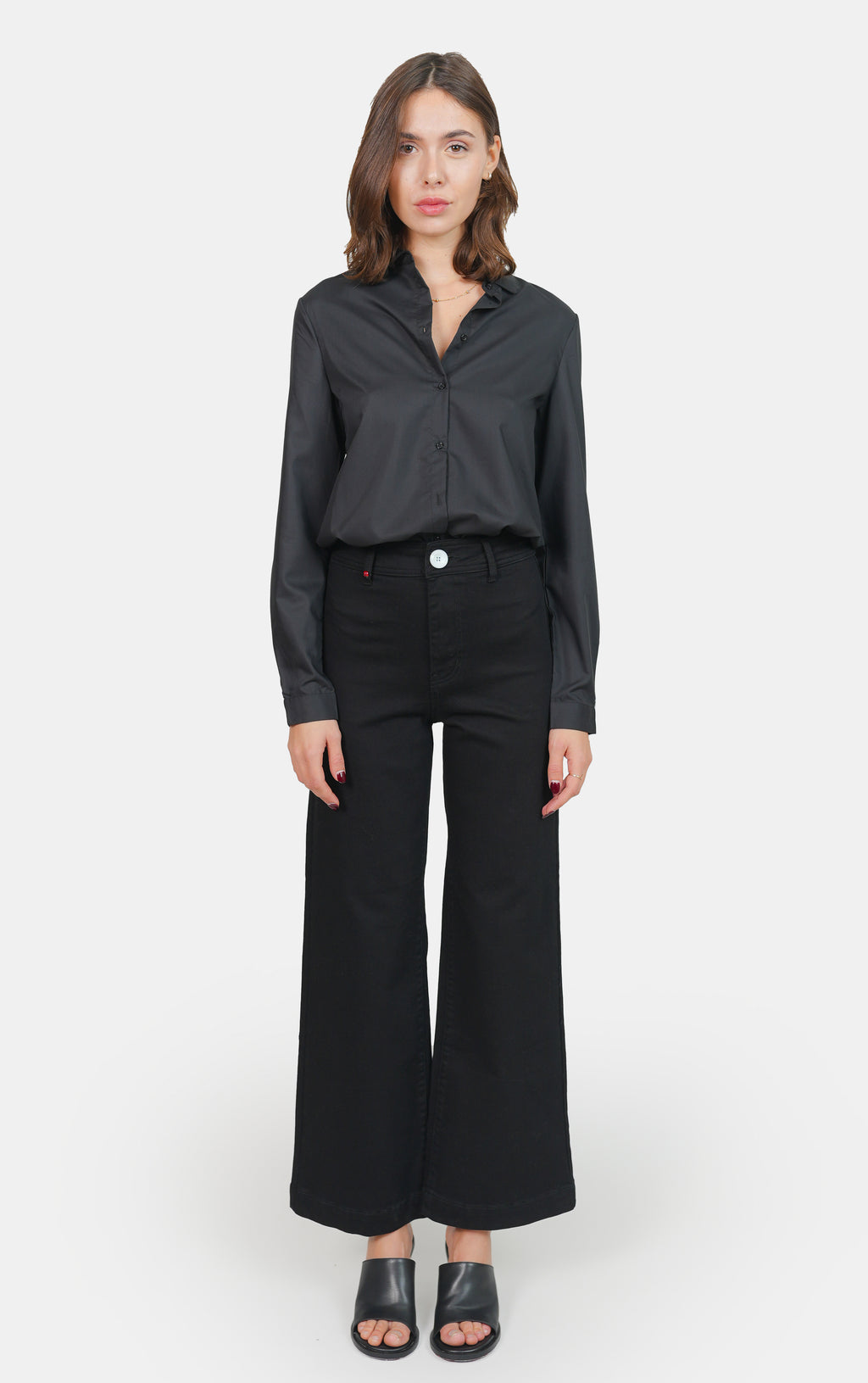 Jean évasé taille haute noir FAUVE femme, BLACK, taille XS, porté par Claire (1m76) – photo 2