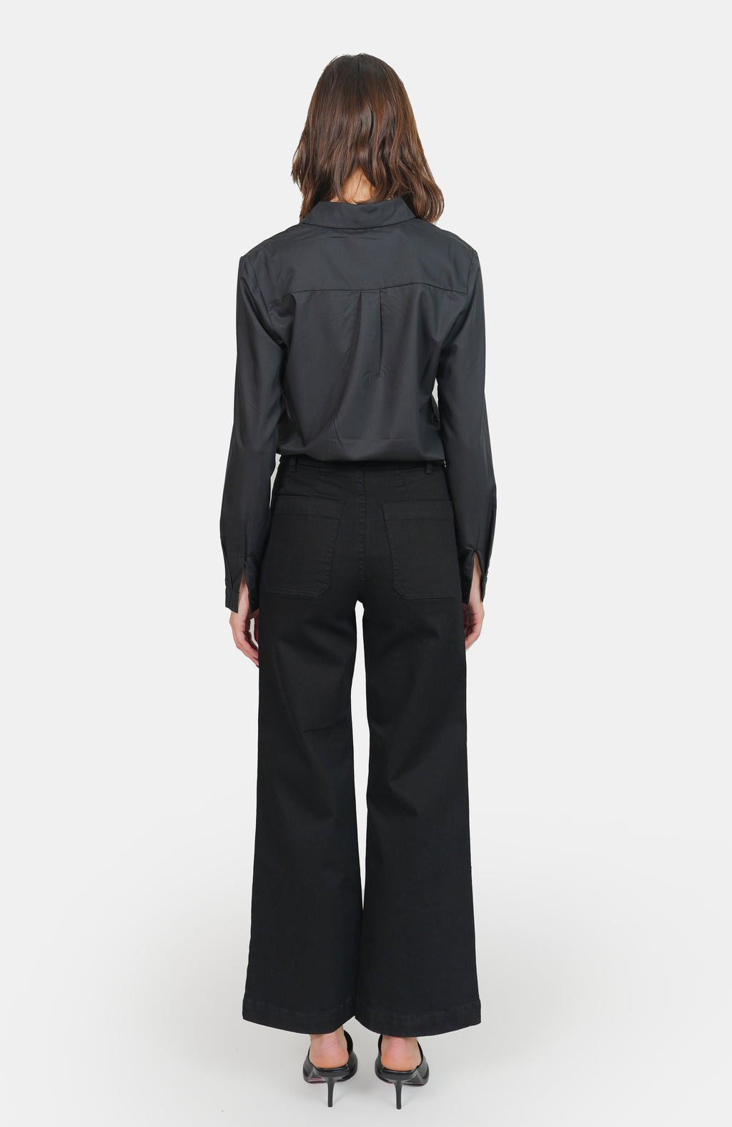 Jean évasé taille haute noir FAUVE femme, BLACK, taille XS, porté par Claire (1m76) – photo 4