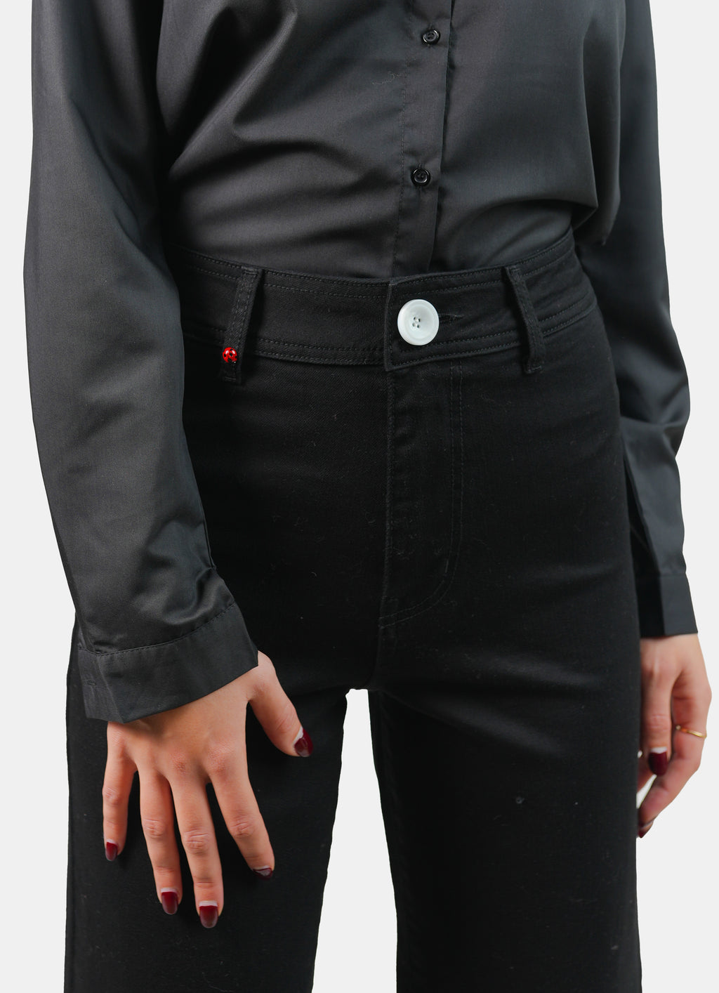 Jean évasé taille haute noir FAUVE femme, BLACK, taille XS, porté par Claire (1m76) – photo 5