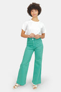 Jean évasé taille haute vert FAUVE femme, GREEN, taille XS, porté par Marie (1m71) (FAM PARIS) – photo 1