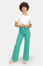 Jean évasé taille haute vert FAUVE femme, GREEN, taille XS, porté par Marie (1m71) (FAM PARIS) – photo 1