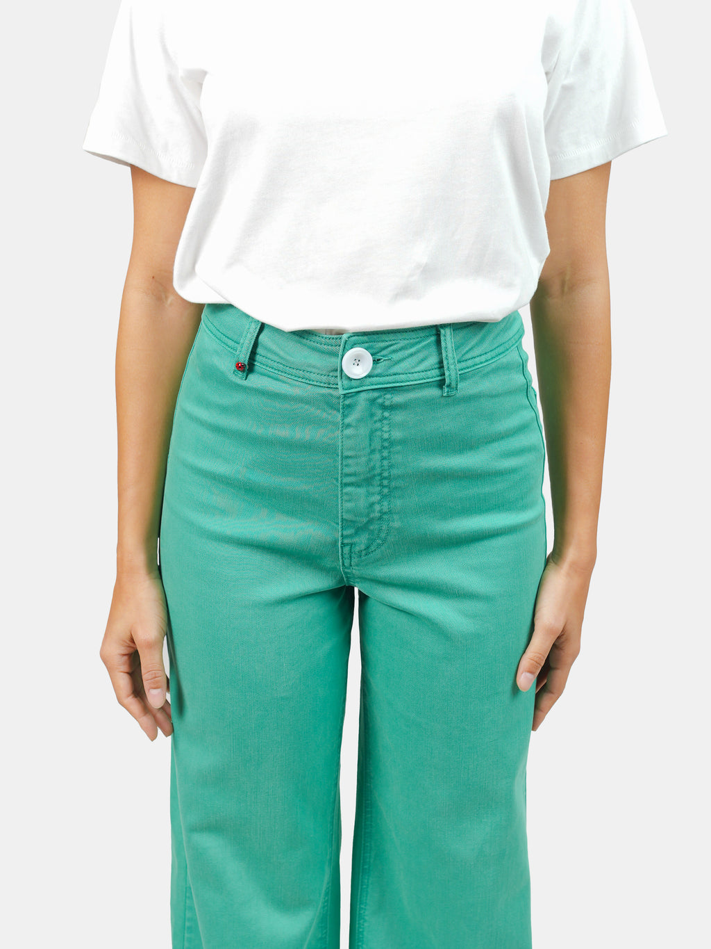 Jean évasé taille haute vert FAUVE femme, GREEN, taille XS, porté par Marie (1m71) – photo 5