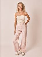 Jean évasé rose FAUVE femme, PINK, taille XS, porté par Jessica (1m75) (FAM PARIS) – photo 1