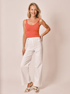 Jean évasé blanc FAUVE femme, WHITE, taille XS, porté par Jessica (1m75) (FAM PARIS) – photo 1