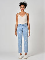Jean mom blue PATRICIA EMBRO femme, BLUE, taille 24, porté par Shazney (1m75) – photo 4