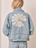 Veste en jean fleur oversize VICKY EMBRO femme, FLOWER, taille XS, porté par Jessica (1m75) – photo 5