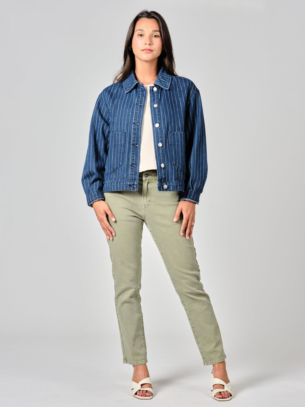 Veste oversize en jean VICKY STRIPE femme, STRIPE, taille XS, porté par Valentine (1m70) (FAM PARIS) – photo 1