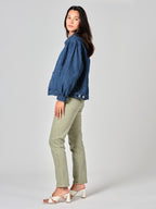 Veste oversize en jean VICKY STRIPE femme, STRIPE, taille XS, porté par Valentine (1m70) – photo 3