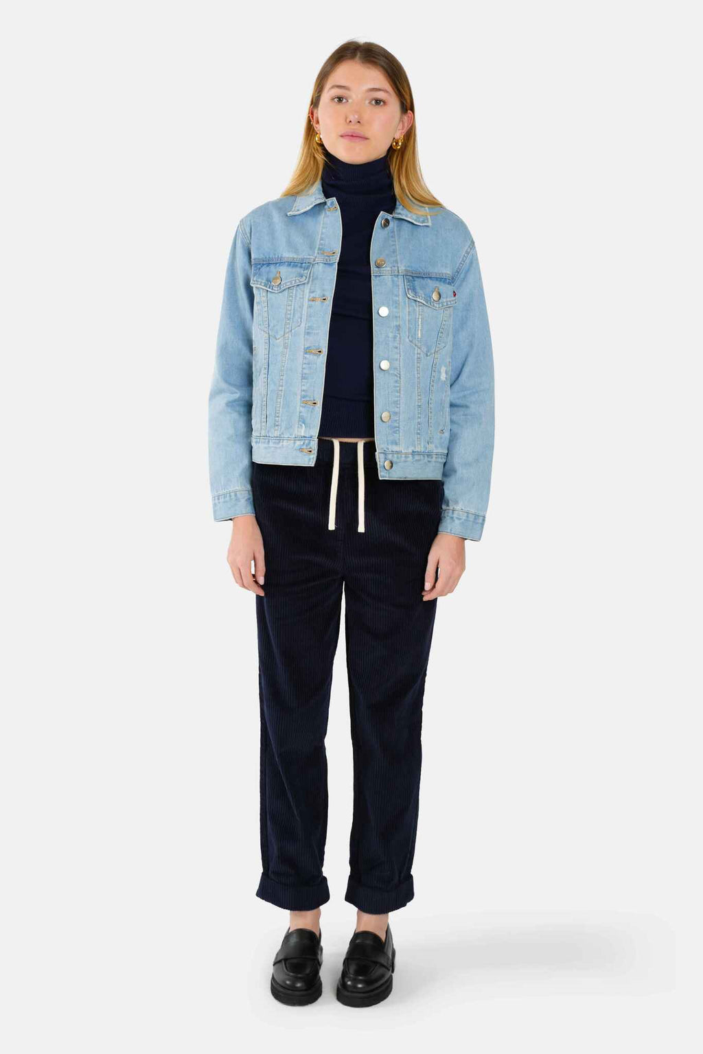 Veste en jean bleu VIVI femme, BLUE, taille XS, porté par Lilou (1m75) – photo 2