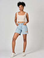 Short en jean ANON EMBRO femme, BLUE, taille XS, porté par Shazney (1m75) (FAM PARIS) – photo 1