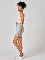 Short en jean ANON EMBRO femme, BLUE, taille XS, porté par Shazney (1m75) – photo 3