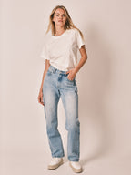 Jean boyfriend bleu clair MANON femme, LIGHT BLUE, taille XS, porté par Zoé (1m76) (FAM PARIS) – photo 1