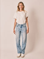 Jean boyfriend bleu clair MANON femme, LIGHT BLUE, taille XS, porté par Zoé (1m76) – photo 2