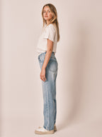 Jean boyfriend bleu clair MANON femme, LIGHT BLUE, taille XS, porté par Zoé (1m76) – photo 3