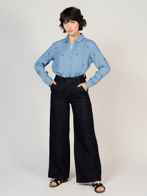 Jean large taille haute indigo FINO femme, INDIGO, taille XS, porté par Sarah (1m72) (FAM PARIS) – photo 1