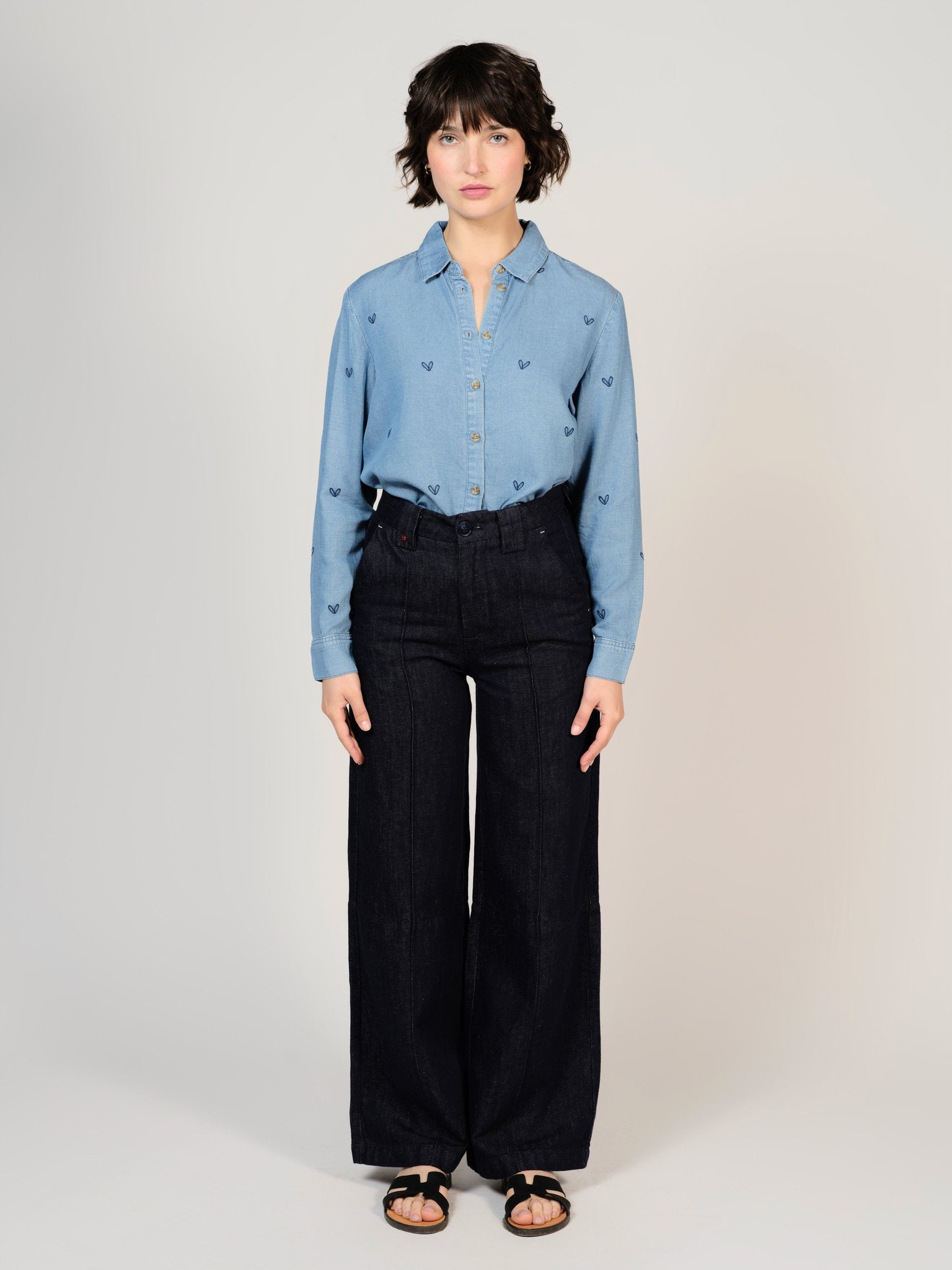 Jean large taille haute indigo FINO femme, INDIGO, taille XS, porté par Sarah (1m72) – photo 2