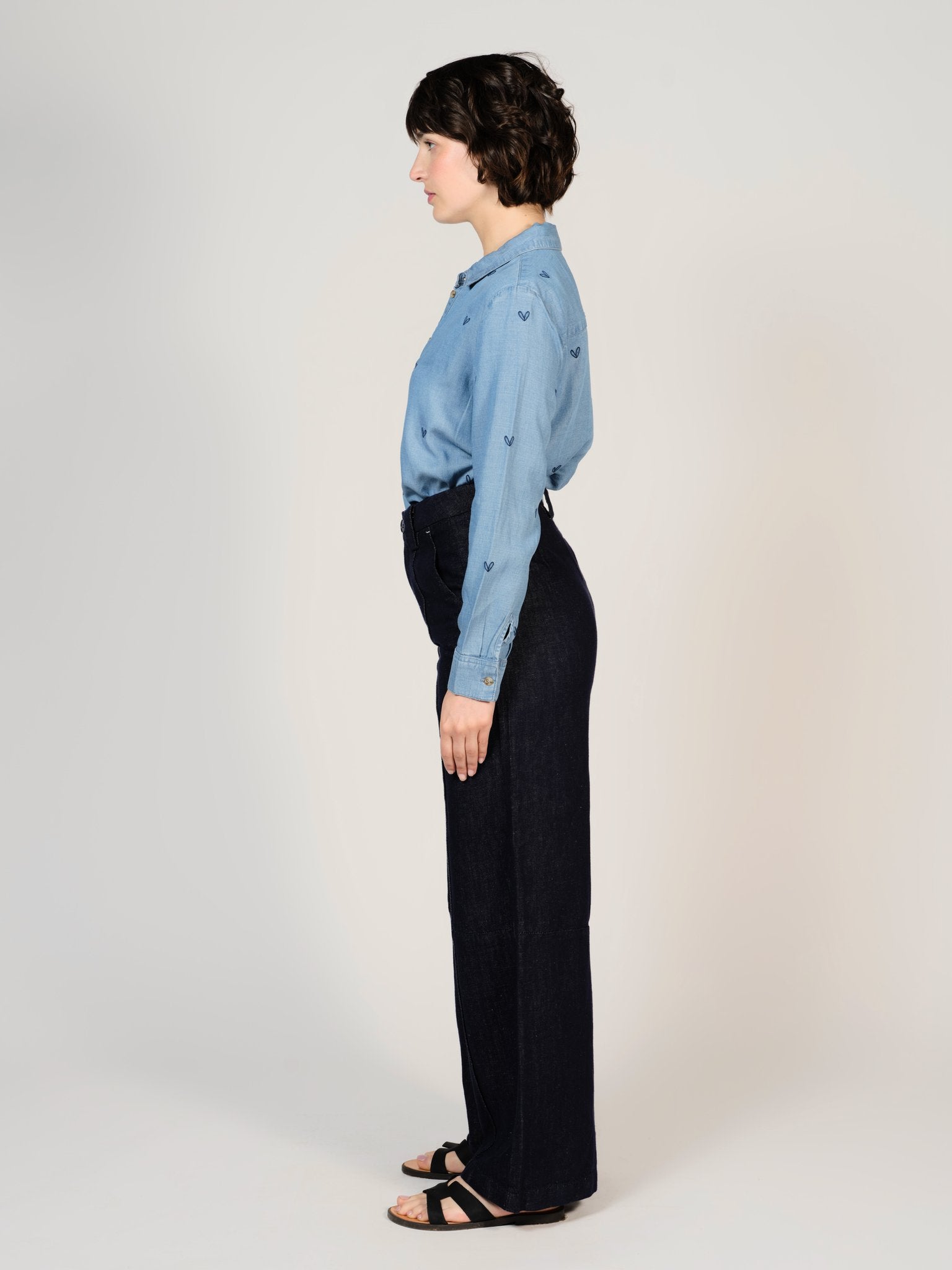 Jean large taille haute indigo FINO femme, INDIGO, taille XS, porté par Sarah (1m72) – photo 3