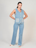 Jean évasé bicolore bleu FAUVE femme, BLUE, taille XS, porté par Mélissa (1m70) (FAM PARIS) – photo 1