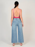 Jean large bleu FLORA CROPPED femme, BLUE, taille XS, porté par Mélissa (1m70) – photo 3