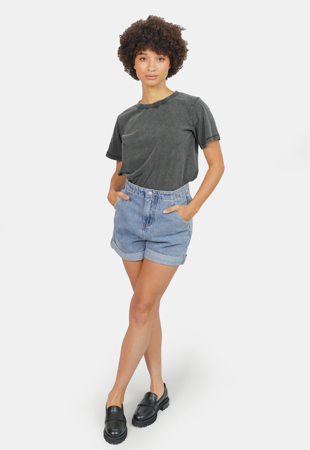 Short en jean taille élastiquée AMY femme, BLUE, taille XS, porté par Marie (1m71) – photo 2