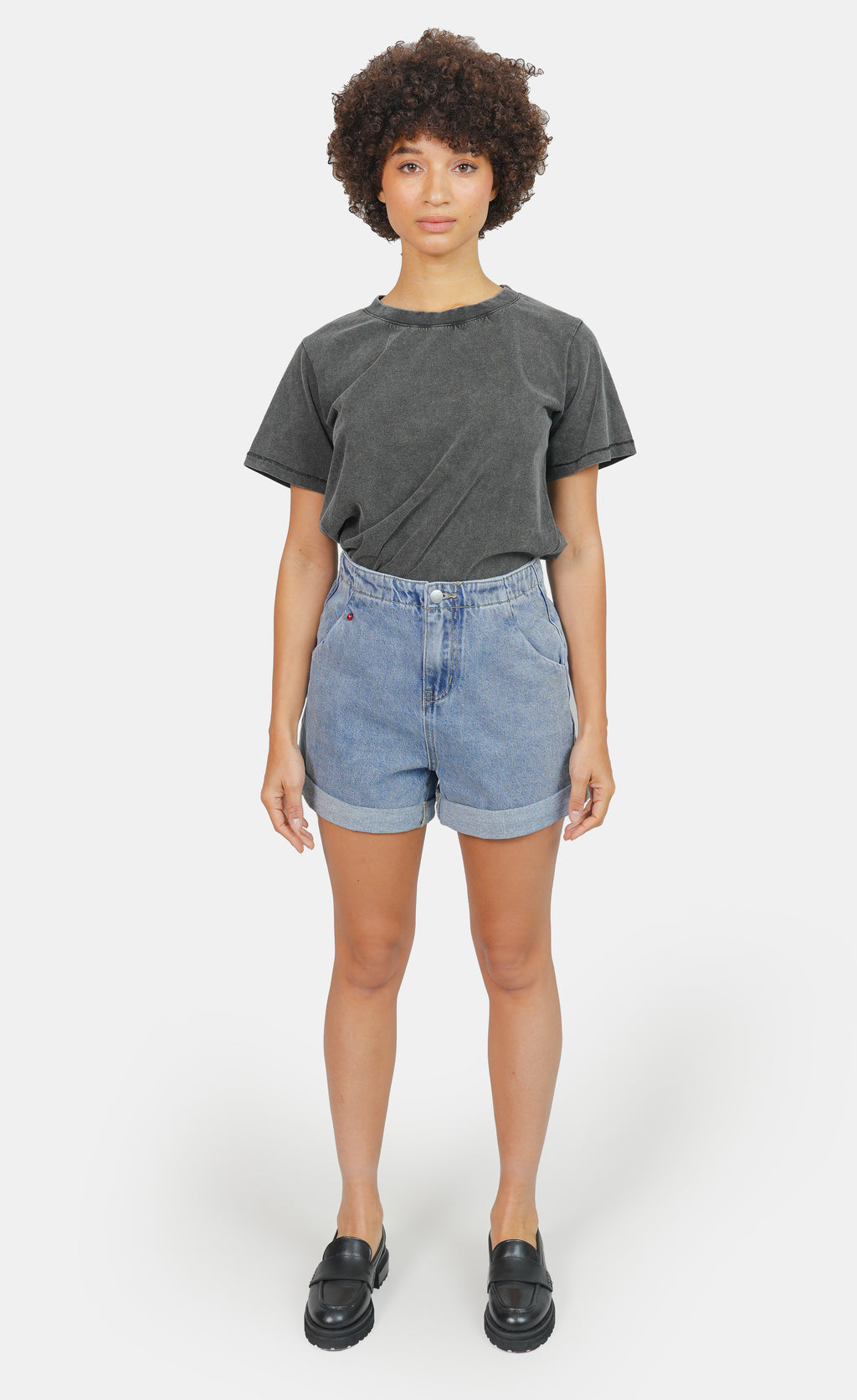 Short en jean taille élastiquée AMY femme, BLUE, taille XS, porté par Marie (1m71) – photo 3