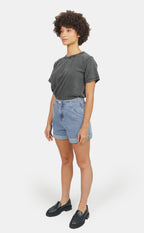Short en jean taille élastiquée AMY femme, BLUE, taille XS, porté par Marie (1m71) – photo 4