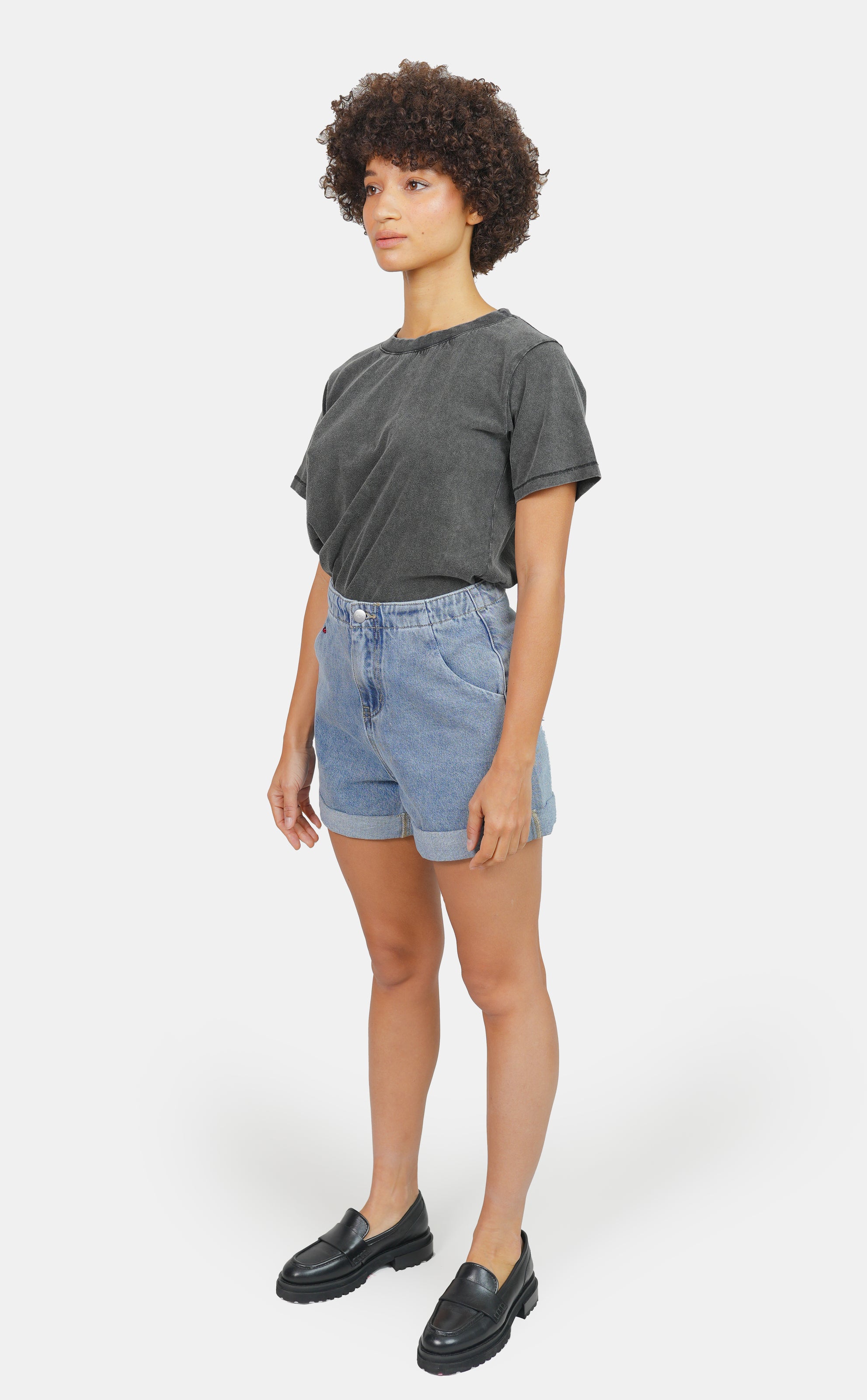 Short en jean taille élastiquée AMY femme, BLUE, taille XS, porté par Marie (1m71) – photo 4