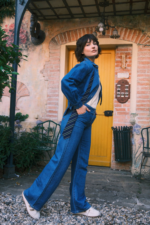 Jean évasé bleu FILIN femme, BLUE, taille XS, porté par Mélissa (1m70) – photo 6