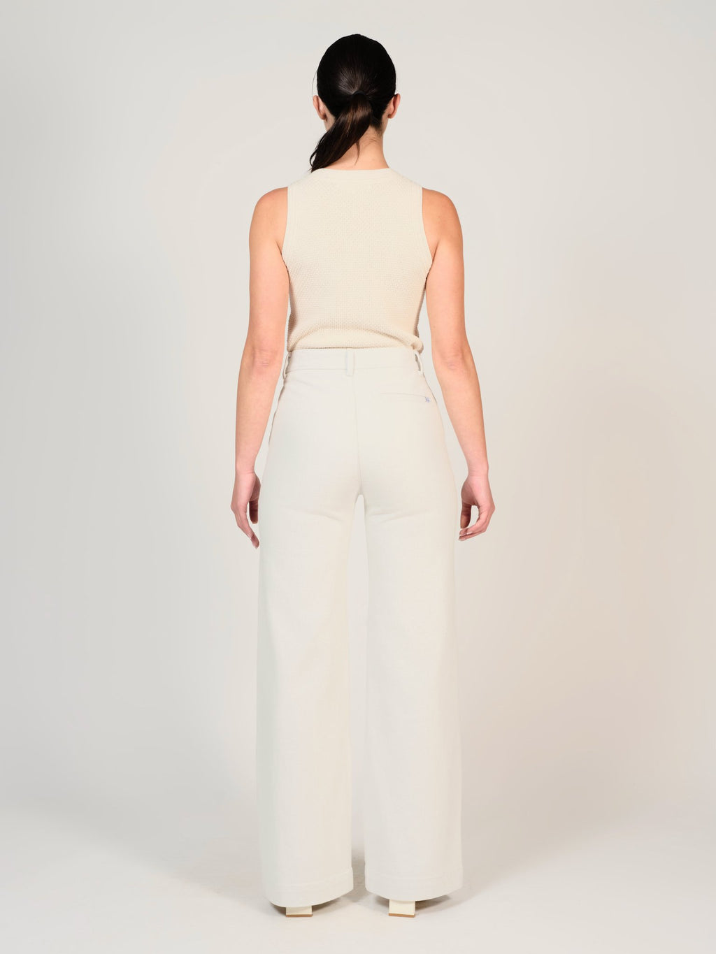 Jean évasé taille haute blanc FRANCINE femme, WHITE/BLUE, taille XS, porté par Mélissa (1m70) – photo 4