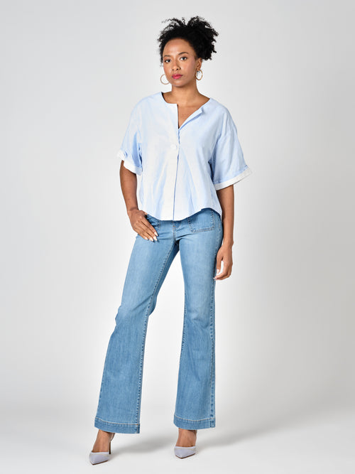Jean bootcut bleu BELLA femme, BLUE, taille 25, porté par Shazney (1m75) (FAM PARIS) – photo 1