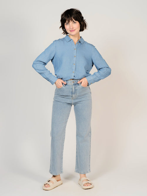 Jean droit bleu POLA EMBRO DIAMOND femme, BLUE, taille 25, porté par Sarah (1m72) (FAM PARIS) – photo 1
