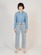 Jean droit bleu POLA POIS femme, LIGHT BLUE, taille 25, porté par Sarah (1m72) – photo 2
