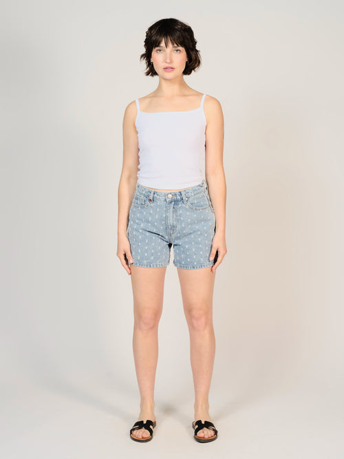 Short court bleu ASHLEY PERFORÉ femme, BLUE, taille XS, porté par Sarah (1m72) – photo 2