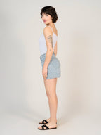 Short court bleu ASHLEY PERFORÉ femme, BLUE, taille XS, porté par Sarah (1m72) – photo 3