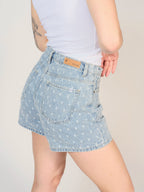 Short court bleu ASHLEY PERFORÉ femme, BLUE, taille XS, porté par Sarah (1m72) – photo 5