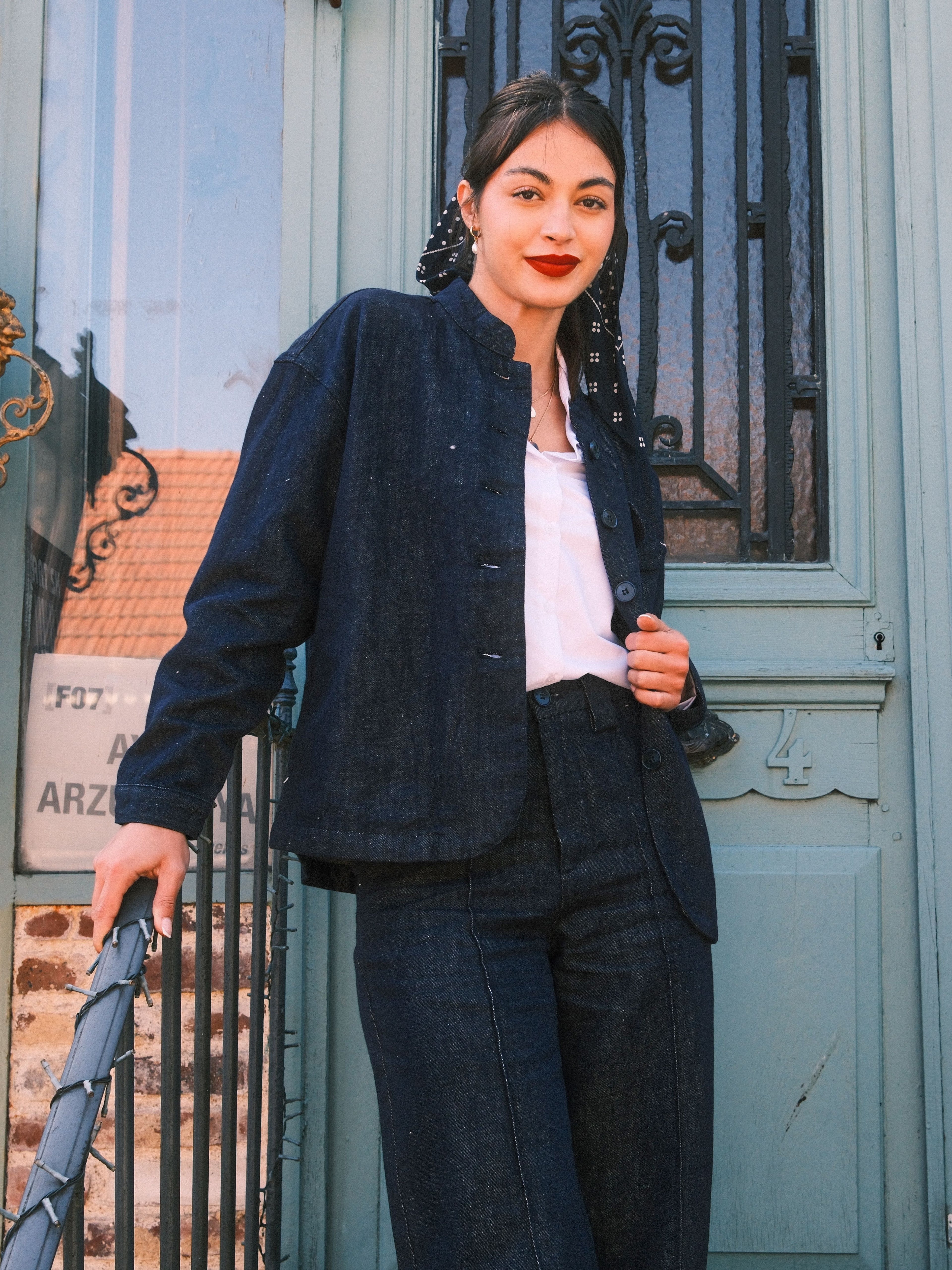 Veste en jean indigo VAN femme, INDIGO, taille XS, porté par Sarah (1m72) – photo 6