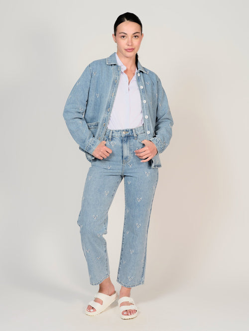Veste en jean bleu VIVIAN femme, BLUE, taille XS, porté par Mélissa (1m70) – photo 5